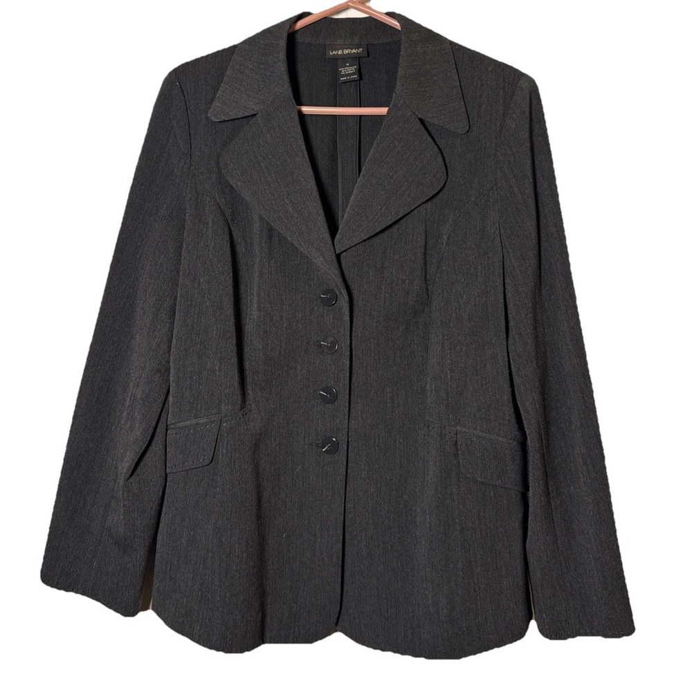Lane Bryant Womens Blazer Size 14 Black Career Jacket Button Front Stretch